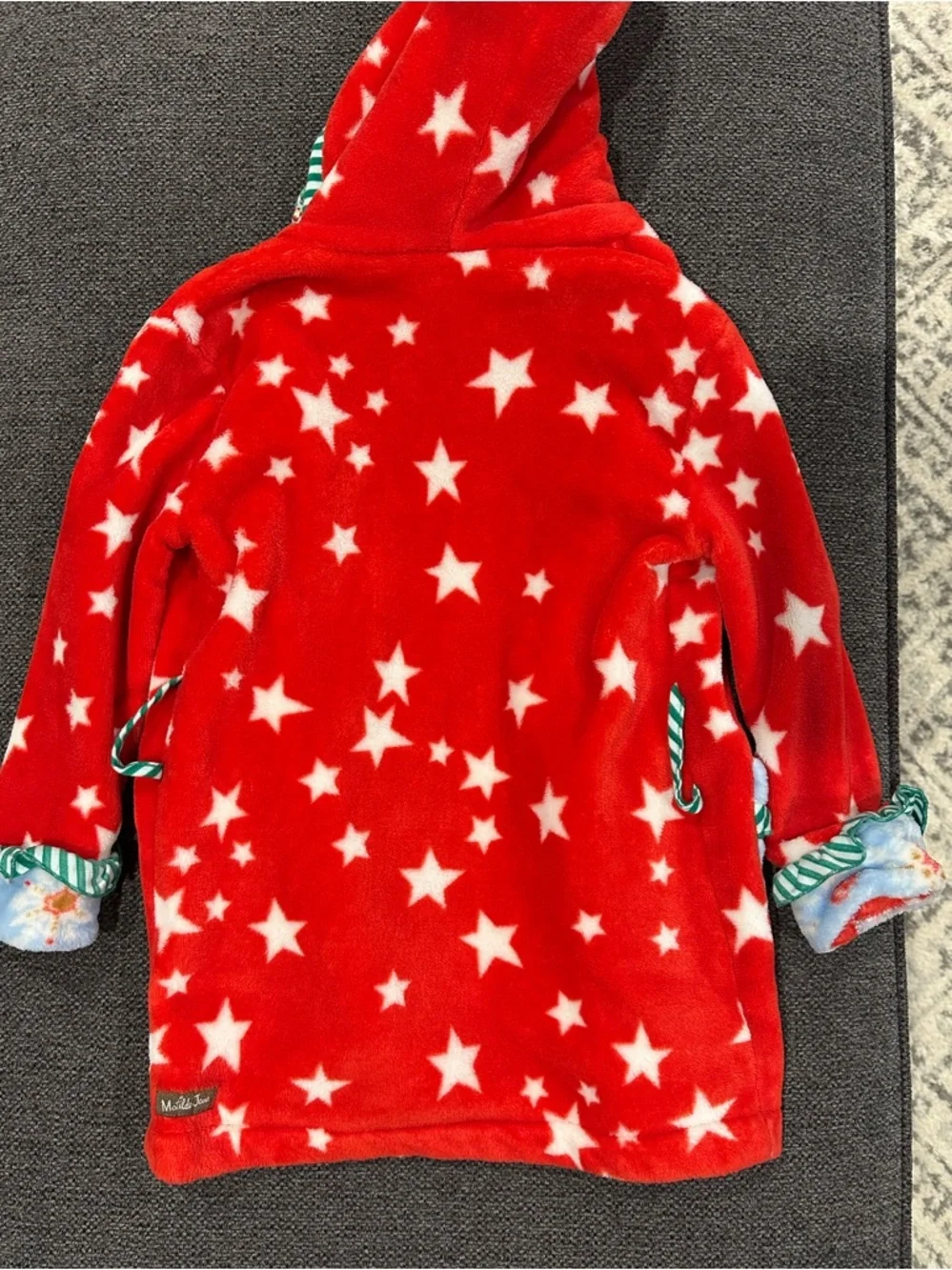 Matilda Jane Red Star Hooded Bathrobe with Blue Pocket Accents *no robe belt*